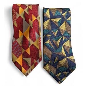 Vtg Bolgheri Italy 100% Silk Neck Ties Abstract Geometric Tan Retro Teacher Gift